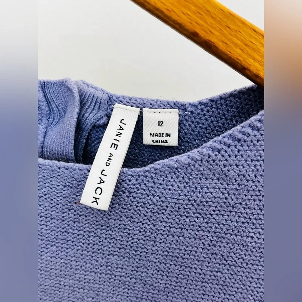 Janie and Jack Puff Sleeve Knit Sweater Dress Girls 12 Long Sleeve Lavender EUC